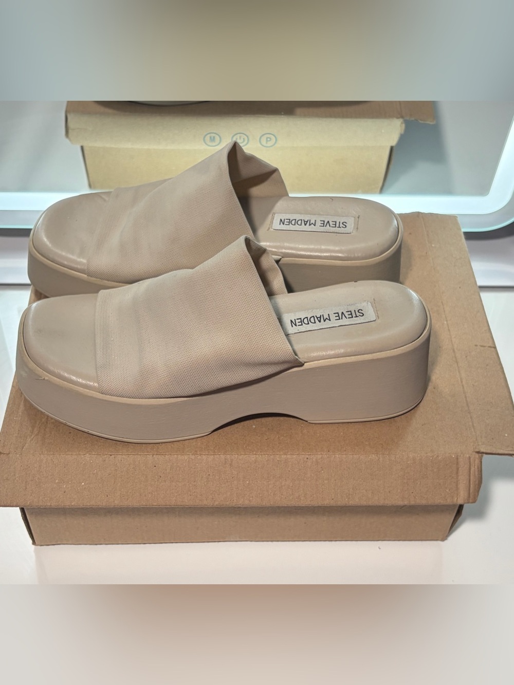 Beige Platform Slide Sandals Steve Madden